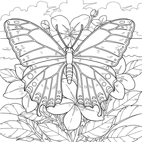 Blue Butterfly among Flowers