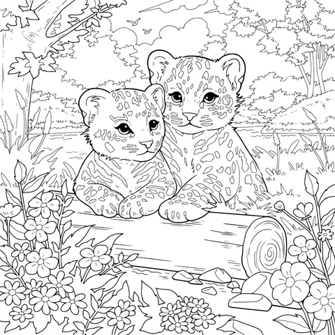 Leopard Mother and Cub by the Stream