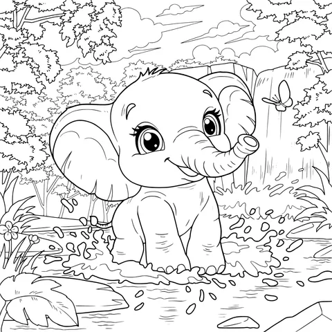 Little Elephant Playing in Water