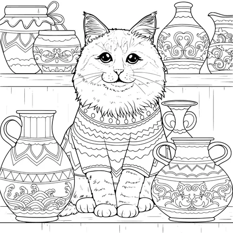 Cat and Pottery Jars