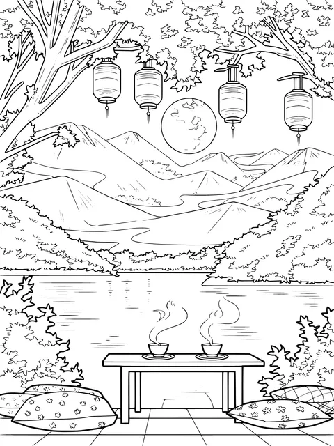 Peaceful Landscape with Tea - Drinking Scene