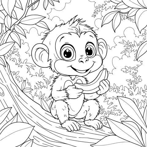 Little Monkey Enjoying a Banana