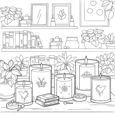 Cozy Candles and Bookshelf Scene