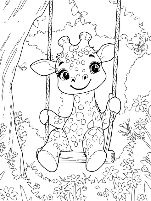 Giraffe Swinging on a Swing