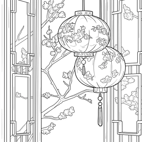 Chinese - style Lanterns and Flowering Branches