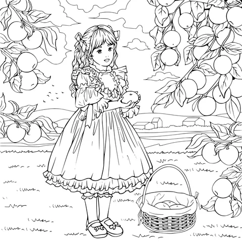Girl Picking Apples in the Countryside