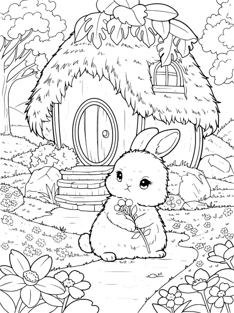 Adorable Bunny and Rustic Cottage