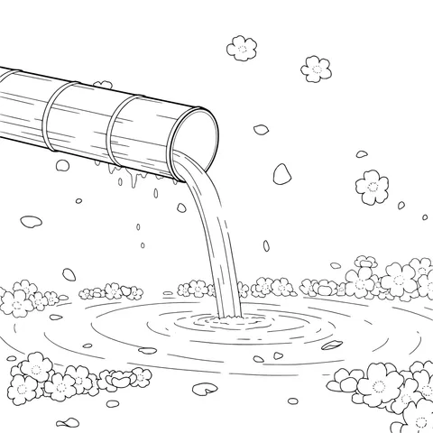 Bamboo Forest, Flowing Water and Falling Flowers Scene