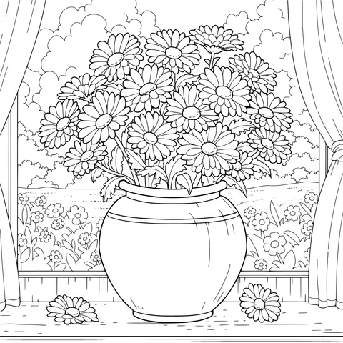 Daisies in a Vase by the Window