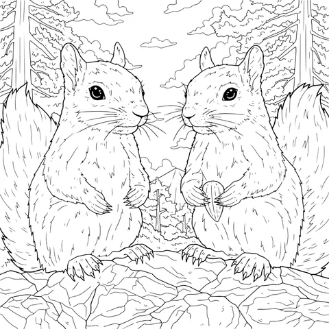 Two Squirrels in the Forest