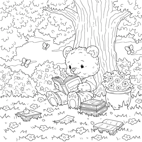 Teddy Bear Reading under the Tree