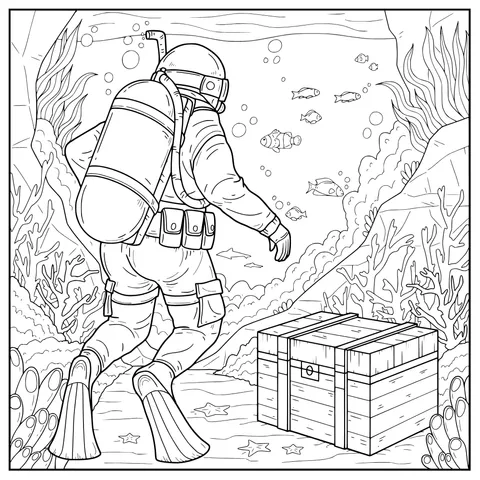 Diver and Underwater Treasure Chest