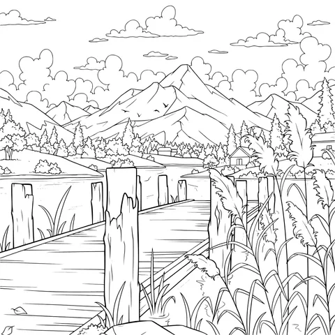 Beautiful Scenery of a Wooden Bridge by the Lake
