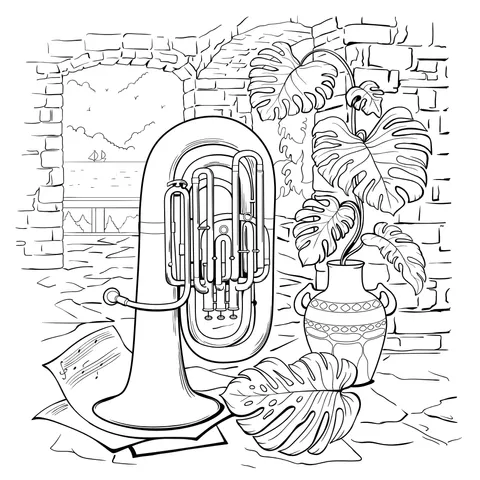 Classical Instrument and Greenery Landscape