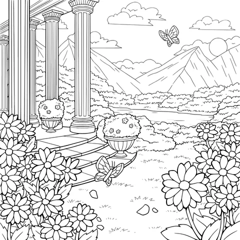 Beautiful Scenery of a Classical Portico Garden
