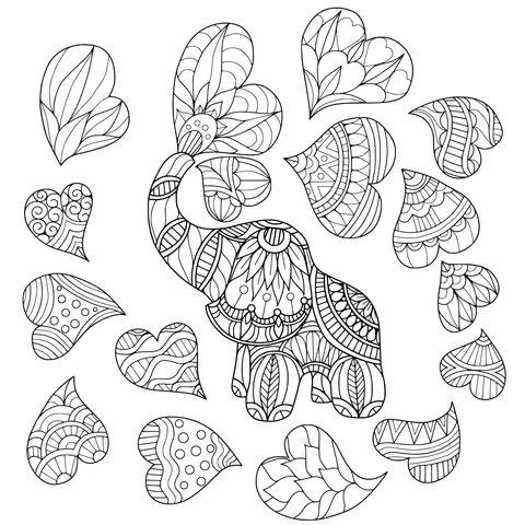 Colorful Elephant and Heart - shaped Patterns