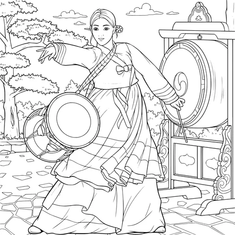 Korean - ethnic woman playing drums