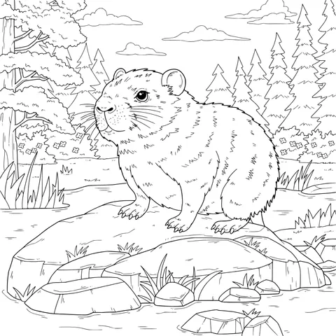 Capybara by the Stream