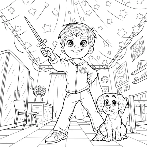 Boy with Sword and Puppy