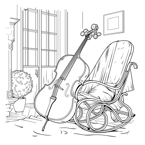 Indoor Scene with Musical Instrument and Rocking Chair
