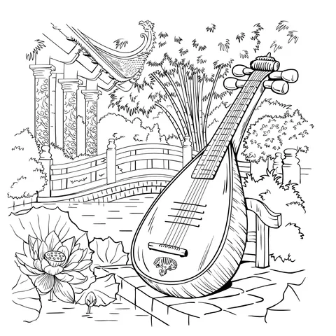 Classical Musical Instrument and Garden Scenery
