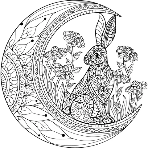 Colorful Rabbit in the Moon