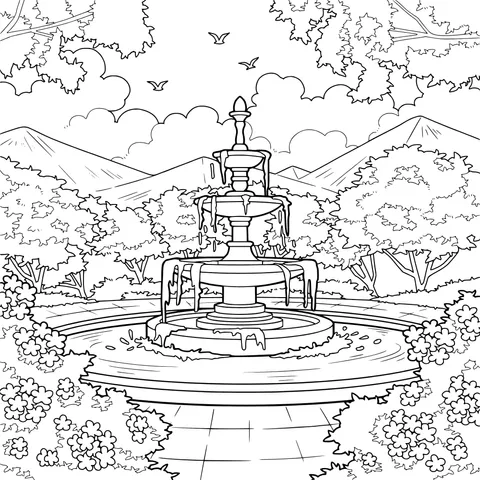 Serene Garden Fountain Scene