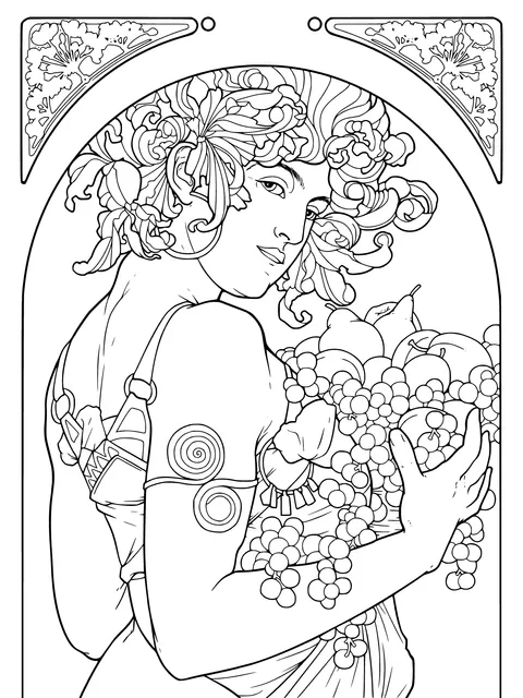 Woman Holding Fruits Illustration