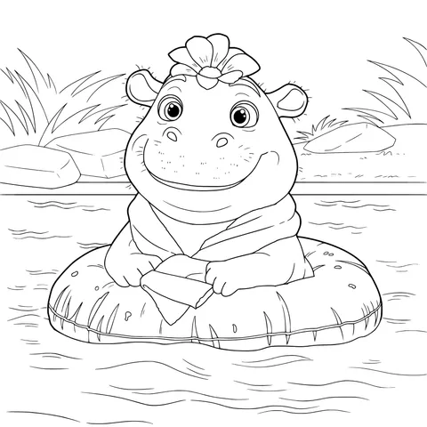 Relaxing Hippo Floating on Water