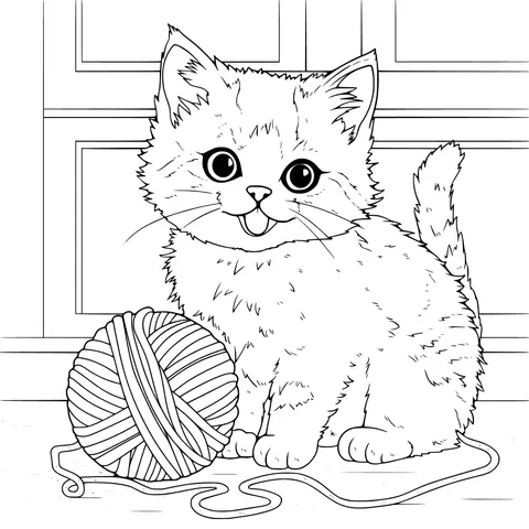 Adorable Kitten and Yarn Ball