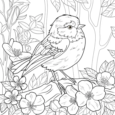 Blue Bird among Blooming Flowers