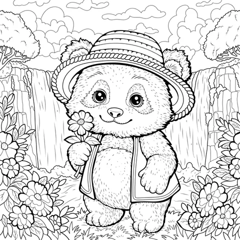 Cute Panda Wearing a Hat and Holding a Flower