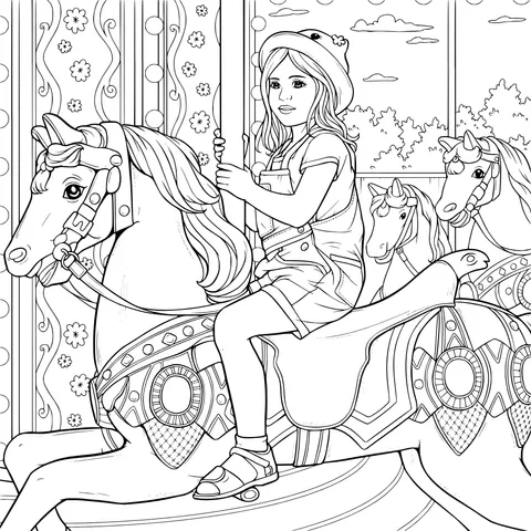 Girl Riding a Carousel Horse
