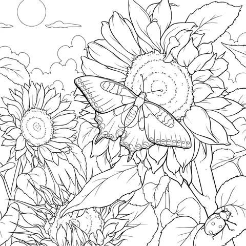 Sunflowers and Butterfly