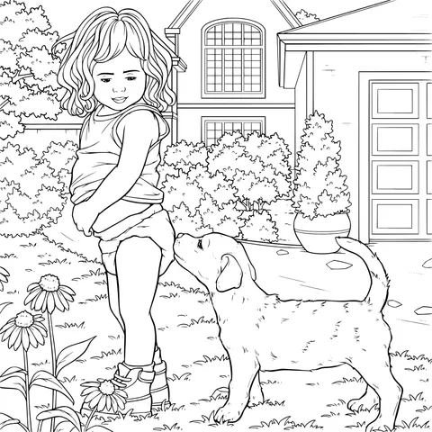 Warm Scene of a Girl and a Puppy