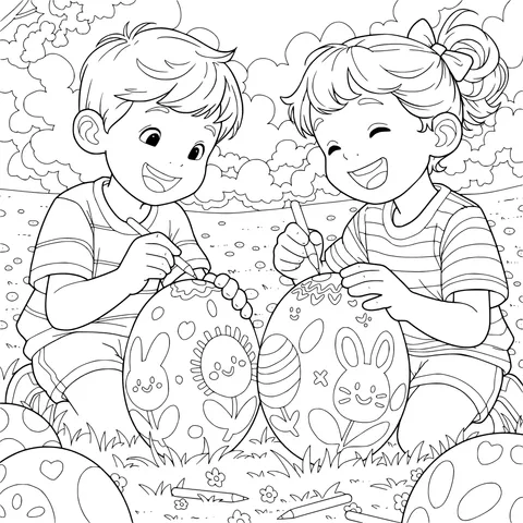Children Painting Easter Eggs