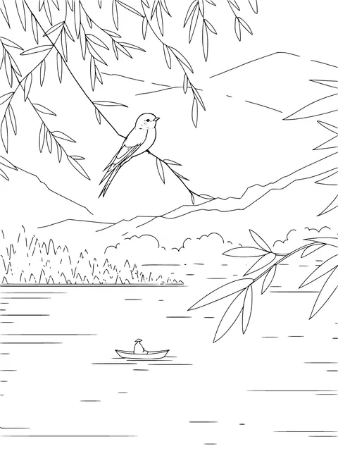 Bird on Willow - lined Bank