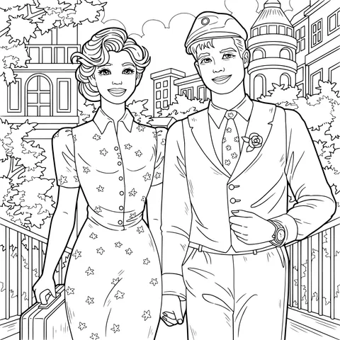 Vintage - style Couple Strolling