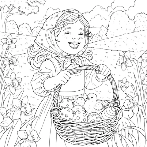 Girl Carrying a Basket in Spring
