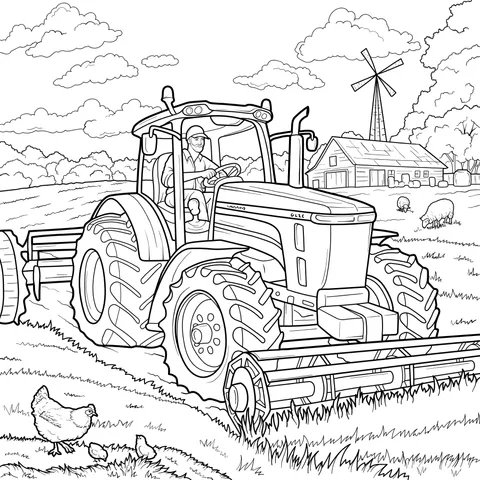 Tractor in the Countryside Scene