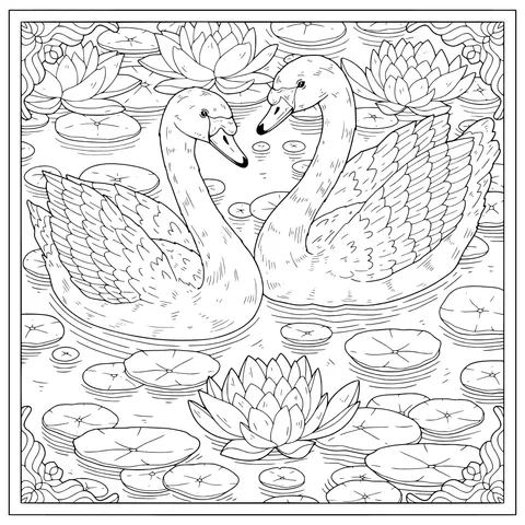 Two Swans in the Lotus Pond