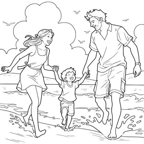 Happy Family by the Seaside