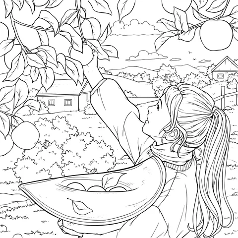Girl Picking Apples in the Countryside
