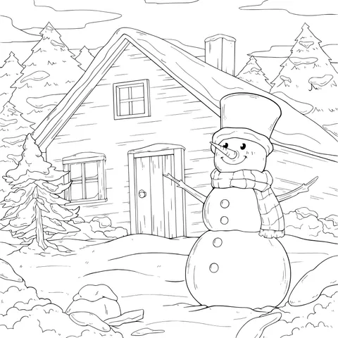 Snowman and Log - cabin