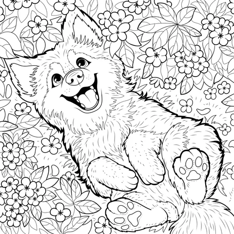 Happy Dog in the Flower丛