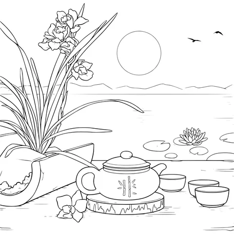 Tea - tasting by the Lakeside Scene