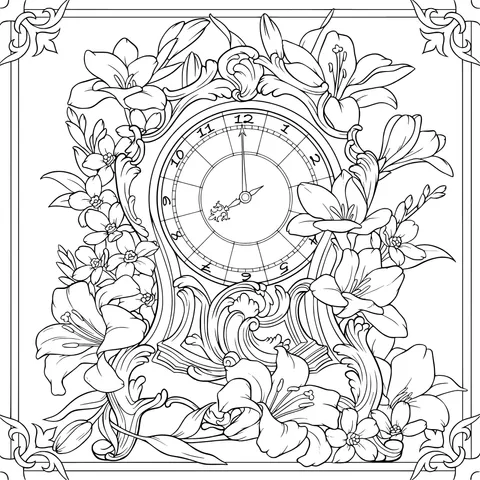 Clock Surrounded by Flowers