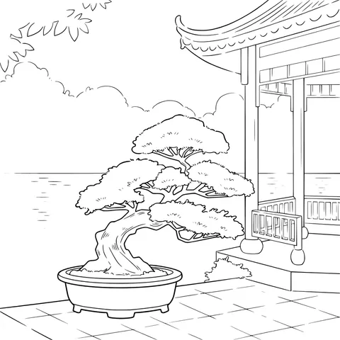 Bonsai in Chinese - style Courtyard