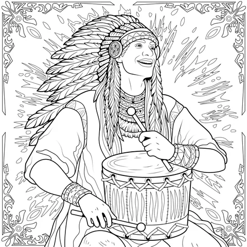 Native American Playing the Drum