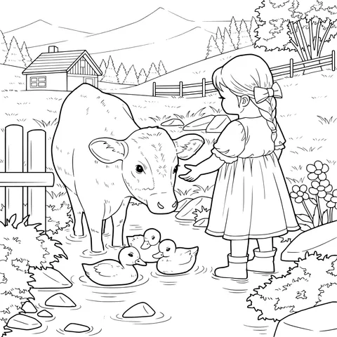 Rural Girl Interacting with Animals